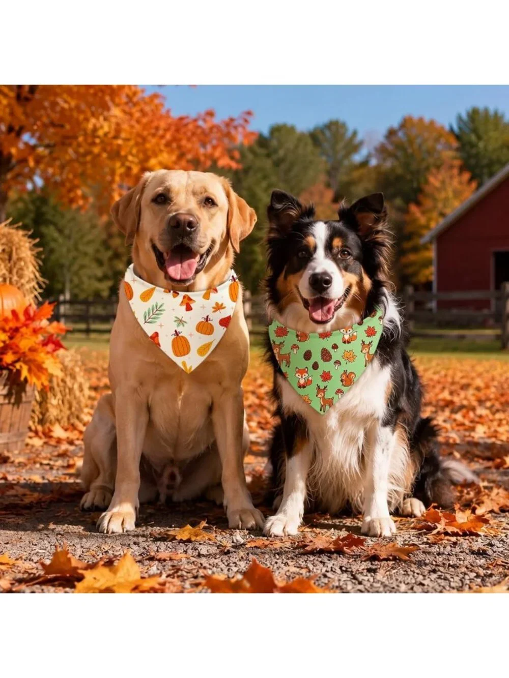 200 Pcs Fall Dog Bandanas Set | Autumn Leaf, Pumpkin & Acorn Designs